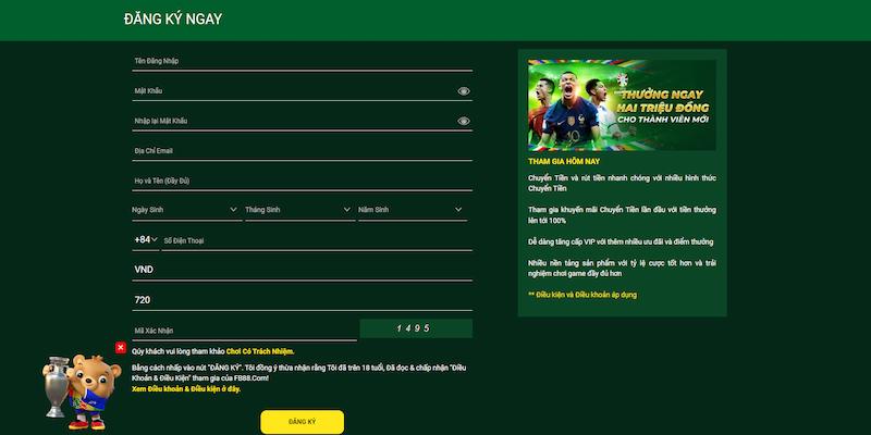 Hoàn tất form đăng ký Fb88